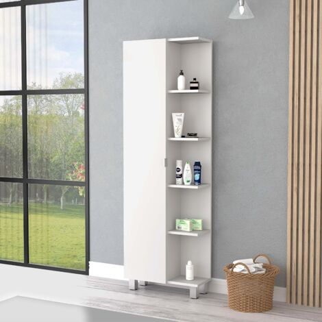 Mobile da bagno angolare Urano con 5 mensole, altezza 62,2 cm, larghezza 20,15 cm, profondità 8,58 cm, colore bianco