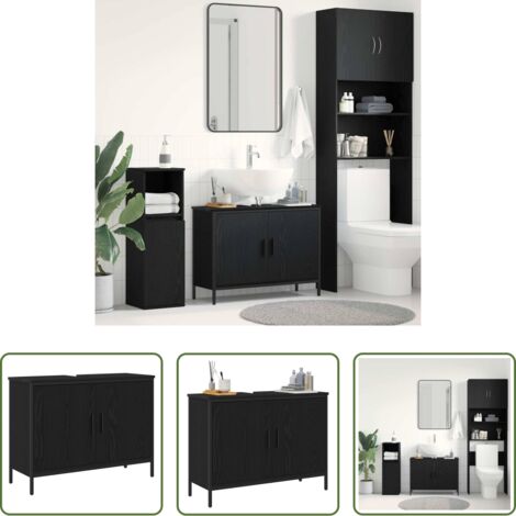 Mobile da bagno -  Armadio per Lavabo da Bagno Rovere Nero 80 x 30 x 60 cm