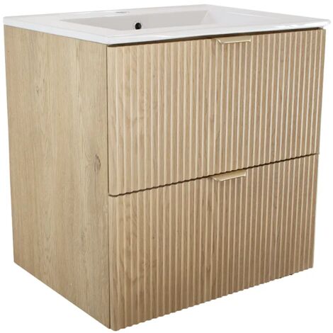 Mobile da bagno con cassetti e lavabo da 60 cm, frontale scanalato, rovere cremona, 60 × 47 × 60 cm