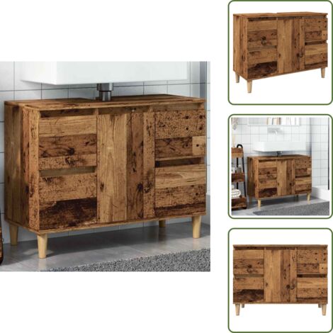 Mobile da bagno con cassetti - vidaXL Mobile Lavabo Legno Antico 80x33x60 cm in Legno Multistrato - Mobile da bagno con scomparto