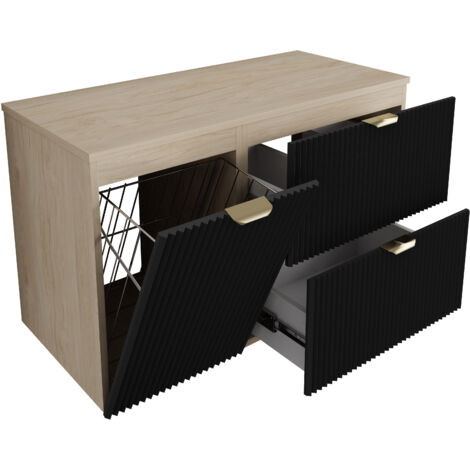 Mobile da bagno con frontale scanalato 40 cm con lavabo, bianco, con maniglia nera, 40,5 × 22,5 × 57 cm