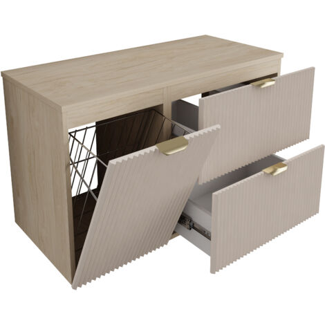 Mobile da bagno con frontale scanalato 40 cm con lavabo, nero, con maniglia dorata, 40,5 × 22,5 × 57 cm