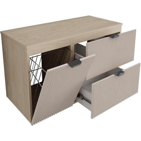 Mobile da bagno con frontale scanalato 40 cm con lavabo, nero, con maniglia nera, 40,5 × 22,5 × 57 cm