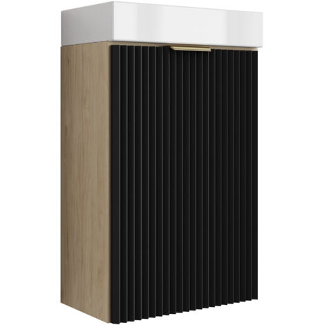 Mobile da bagno con frontale scanalato 60 cm con 2 cassetti, bianco, con maniglia dorata, 60 x 47 x 60 cm