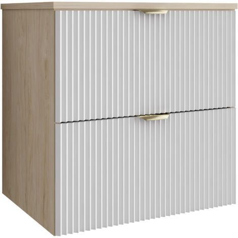 Mobile da bagno con frontale scanalato 60 cm con 2 cassetti, verde, con maniglia dorata, 60 x 47 x 60 cm