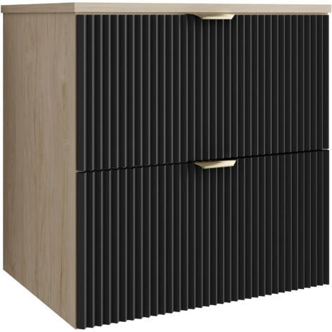 Mobile da bagno con frontale scanalato 80 cm con 2 cassetti, bianco, con maniglia dorata, 80 x 47 x 60 cm
