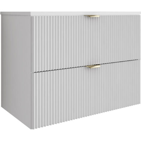 Mobile da bagno con frontale scanalato 80 cm con 2 cassetti, cashmere, con maniglia dorata, 80 x 47 x 60 cm