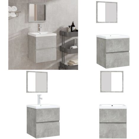 Mobile da Bagno con Lavabo e Specchio Grigio Cemento - Lavabo - Specchio