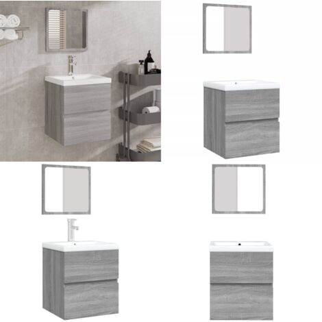 Mobile da Bagno con Lavabo e Specchio Grigio Sonoma - Lavabo - Specchio