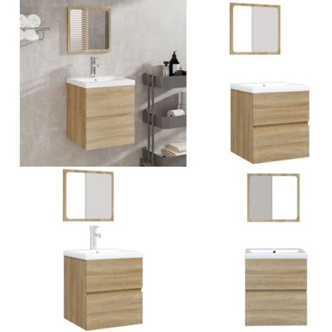 Mobile da Bagno con Lavabo e Specchio Rovere Sonoma - Lavabo - Specchio