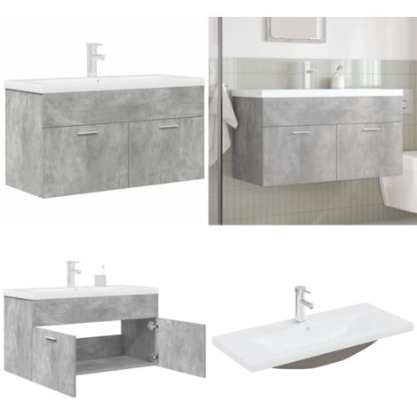 Mobile da Bagno con Lavabo Integrato e Rubinetto Grigio Cemento - Lavabo integrato - Rubinetto da bagno