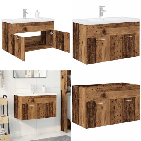 Mobile da Bagno con Lavabo Integrato e Rubinetto Legno Antico - Lavabo da incasso - Rubinetto da bagno