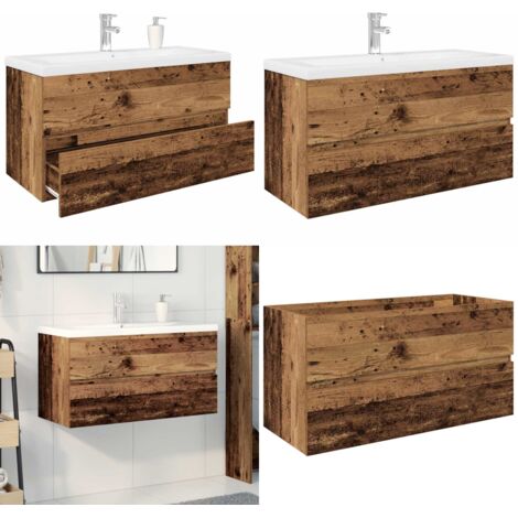 Mobile da Bagno con Lavabo Integrato e Rubinetto Legno Antico - Lavabo da incasso - Rubinetto da bagno