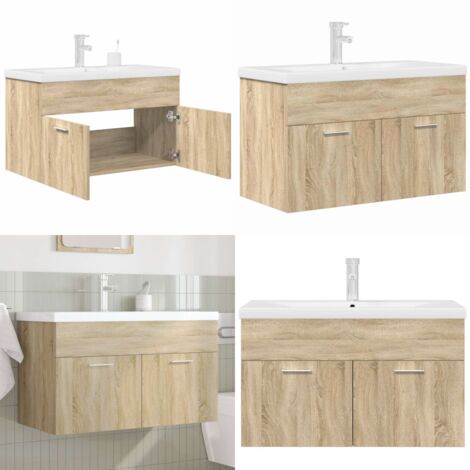 Mobile da Bagno con Lavabo Integrato e Rubinetto Rovere Sonoma - Lavabo da incasso - Rubinetto da bagno