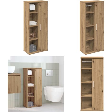 Mobile da Bagno con Portarotolo Rovere Artigianale 39x22x90 cm - Armadietto da bagno - Portarotolo carta