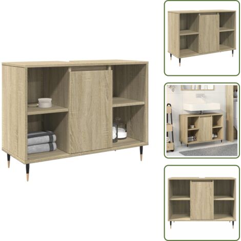 Mobile da bagno con scomparti - vidaXL Mobile da Bagno Rovere Sonoma 80x33x60 cm in Legno Multistrato - Mobile da bagno con anta