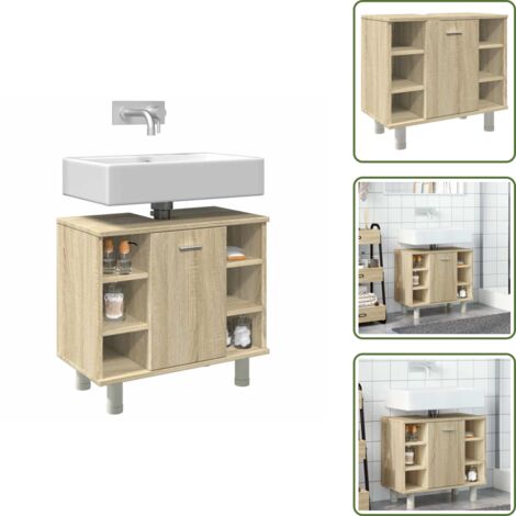 Mobile da bagno con spazio portaoggetti - vidaXL Mobile da Bagno Rovere Sonoma 60x32x53,5cm in Legno Multistrato - Mobile da bagno in truciolato
