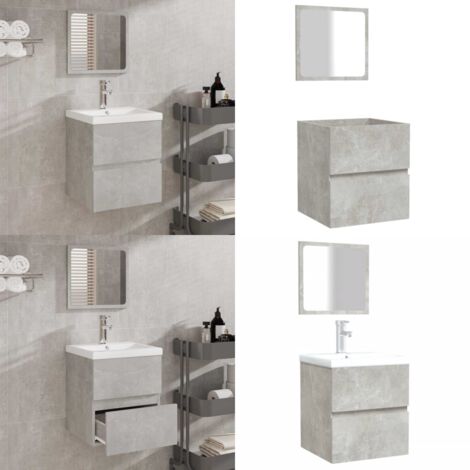 Mobile da Bagno con Specchio Grigio Cemento Legno Multistrato - Specchio da bagno - Mobile da bagno