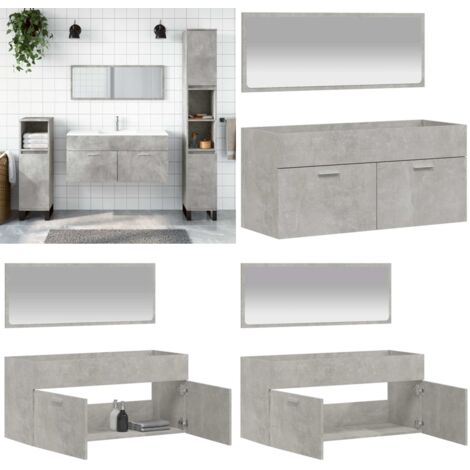 Mobile da Bagno con Specchio Grigio Cemento Legno Multistrato - Specchio da bagno - Mobile da bagno