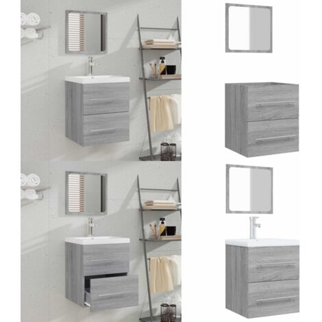 Mobile da Bagno con Specchio Grigio Sonoma 41x38,5x48 cm - Specchio da bagno - Armadio da bagno