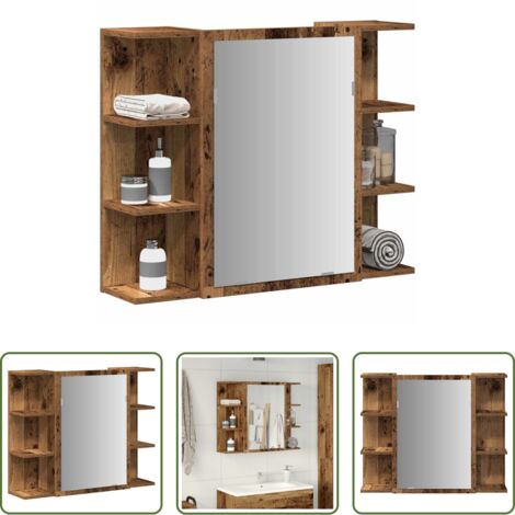 Mobile da bagno con specchio -  Mobile Bagno con Specchio Legno Antico Legno Multistrato
