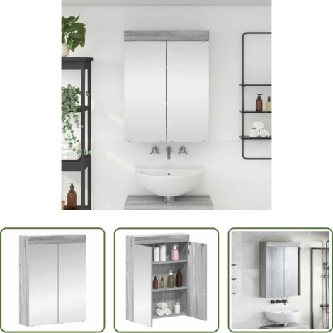 Mobile da bagno con specchio -  Mobiletto per specchio da bagno con porta TULUM Grigio Sonoma