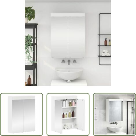 Mobile da bagno con specchio -  Mobiletto per specchio da bagno TULUM Bianco 60 x 16,5 x 78 cm
