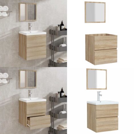 Mobile da Bagno con Specchio Rovere Sonoma in Legno Multistrato - Specchio da bagno - Mobile da bagno