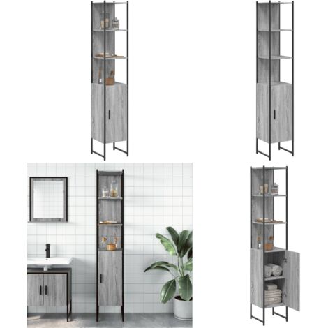 Mobile da Bagno Grigio Sonoma 33x33x185,5 cm Legno Multistrato - Mobile da bagno in legno - Mobile da bagno grigio