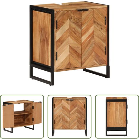 Mobile da bagno in acacia -  Mobile da Bagno 55x35x60 cm in Legno Massello di Acacia e Ferro