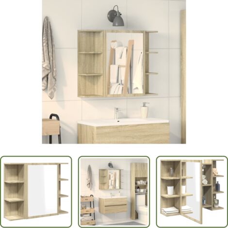 Mobile da bagno in legno -  Mobile Bagno con Specchio Rovere Sonoma 80x20,5x64 Multistrato
