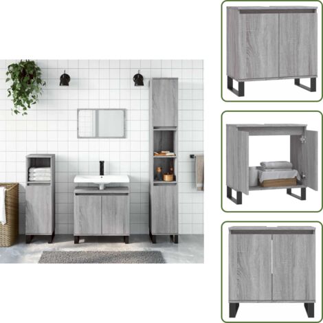 Mobile da bagno in legno multistrato - vidaXL Mobile da Bagno Grigio Sonoma 58x33x60 cm in Legno Multistrato - Mobile da bagno con ante