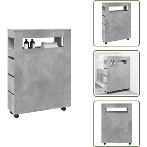 Mobile da bagno in truciolato - vidaXL Mobile da Bagno Stretto con Ruote Grigio Cemento in Truciolato - Mobile da bagno grigio cemento
