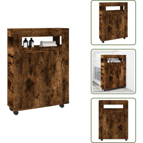 Mobile da bagno in truciolato - vidaXL Mobile da Bagno Stretto con Ruote Rovere Fumo in Truciolato - Mobile da bagno rovere fumo