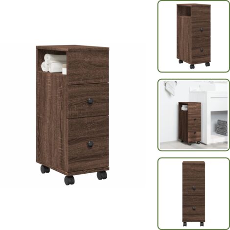 Mobile da bagno in truciolato - vidaXL Mobile da Bagno Stretto con Ruote Rovere Marrone in Truciolato - Mobile da bagno marrone