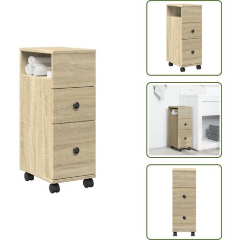 Mobile da bagno in truciolato - vidaXL Mobile da Bagno Stretto con Ruote Rovere Sonoma in Truciolato - Mobile da bagno Rovere Sonoma