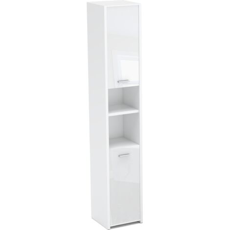 Mobile da bagno indipendente con piedistallo da bagno bianco lucido da 30 cm e 6 ripiani