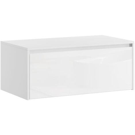 Mobile bagno onda bianco lucido sospeso 105 cm con cassettoni soft close  specchio applique LED e colonna (versione sinistra), Arcshop