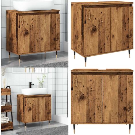 Mobile da Bagno Legno Antico 58x33x60 cm in Truciolato - Mobile da bagno in legno antico - Mobile da bagno con ante