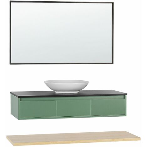 Mobile bagno con specchio legno chiaro e nero 60 cm TERUEL 