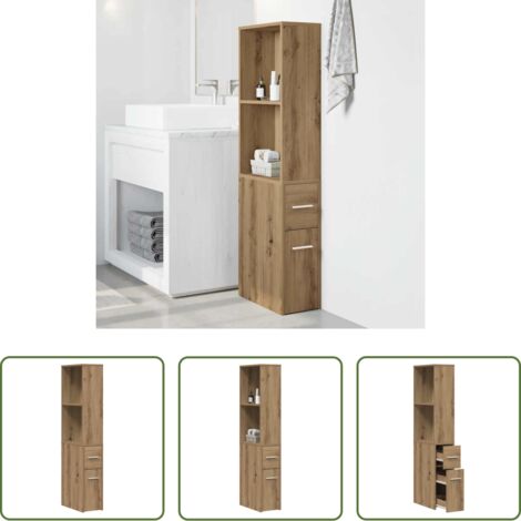 Mobile da bagno -  Mobile da Bagno Stretto con Ruote Rovere Artigianale Truciolato