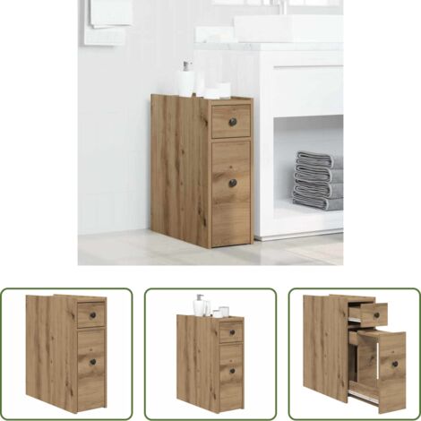 Mobile da bagno -  Mobile da Bagno Stretto con Ruote Rovere Artigianale Truciolato