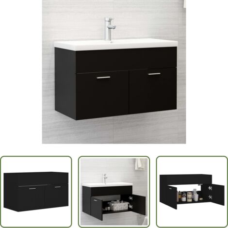 Mobile da bagno - Mobile Sottolavabo Nero 80x38,5x46 cm in Legno Multistrato