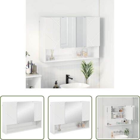 Mobile da bagno -  Mobiletto per specchio con porta Bianco Lucido 80 x 17 x 55 cm