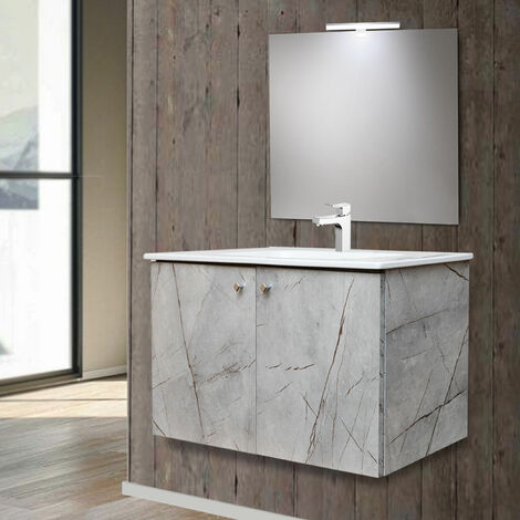 Kiamami Valentina Arredo bagno sospeso 80cm rovere grigio con frontale  bianco e lavabo soprapiano Lotto