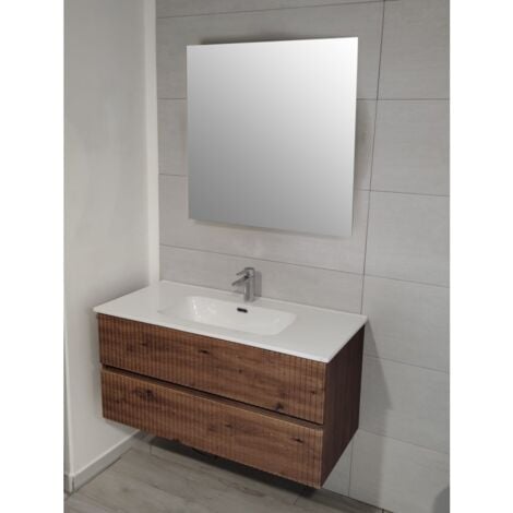 AUTRES Mobile da Bagno Moderno Sospeso Stile Cannettato - Colore Noce, 100 cm