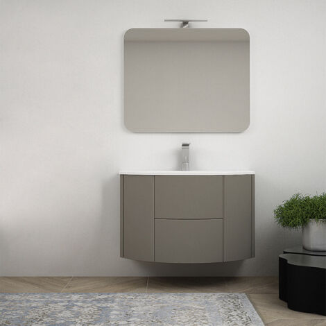 Mobile da bagno Nairobi 90 sospeso tondo Grigio talpa  con colonna da 170 cm