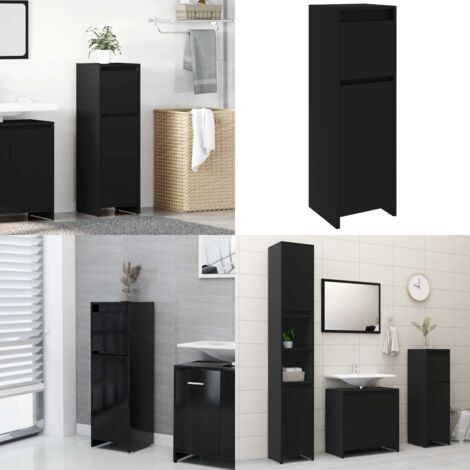 Mobile da Bagno Nero 30x30x95 cm in Legno Multistrato - Armadio da bagno nero - Armadio da bagno in legno