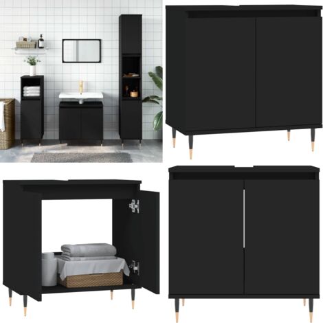 Mobile da Bagno Nero 58x33x60 cm in Legno Multistrato - Mobile in legno - Mobile da bagno nero