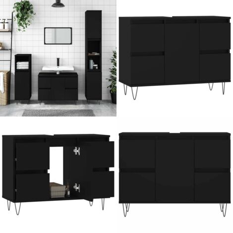 Mobile da Bagno Nero 80x33x60 cm in Legno Multistrato - Mobile da bagno in legno - Mobile da bagno nero